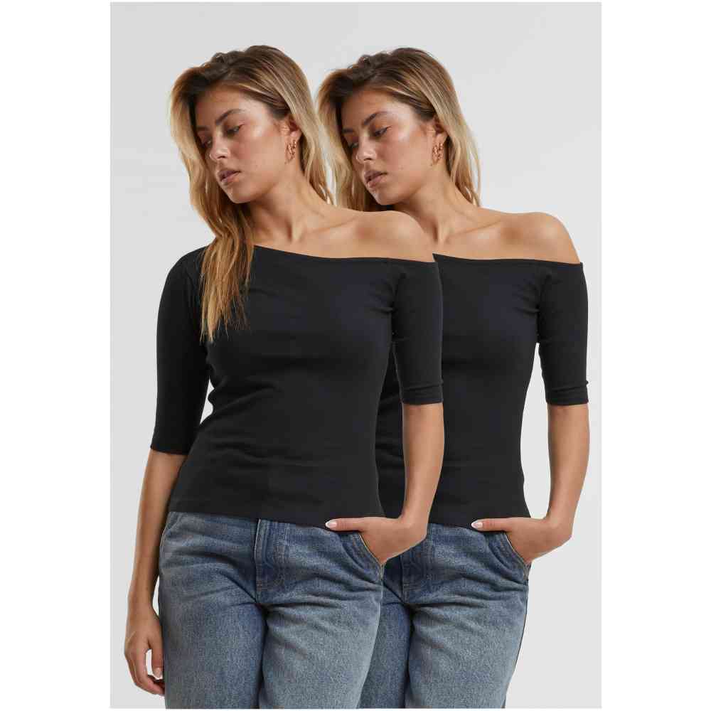 Urban Classics - Organic Asymmetric Rib Top - Zwart/Zwart